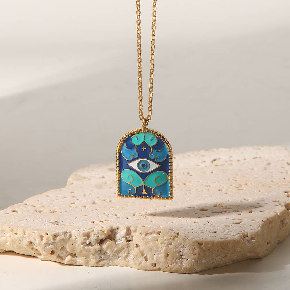 Protective Evil Eye Enamel Gold Necklace- 6 Pcs - HER Home Design Boutique